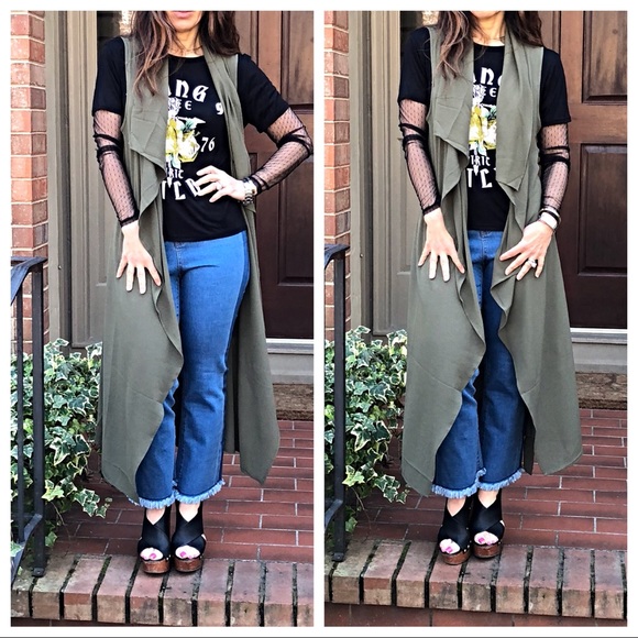 ✨LAST ONE ✨Olive sleeveless wrap duster - Picture 4 of 7
